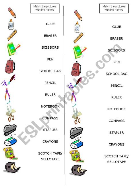 School Objects Read And Match Esl Worksheet By Celialop