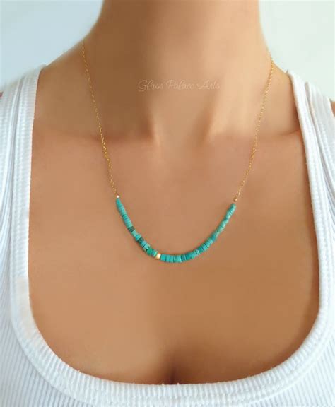 Beaded Turquoise Necklace For Women Heishi Layering Genuine Etsy Turquoise Necklace