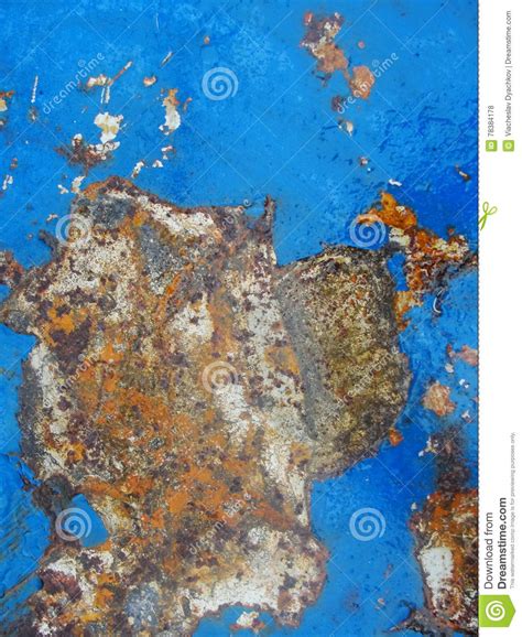 Old Rusty Metal Texture Painted With Blue Paint Stock