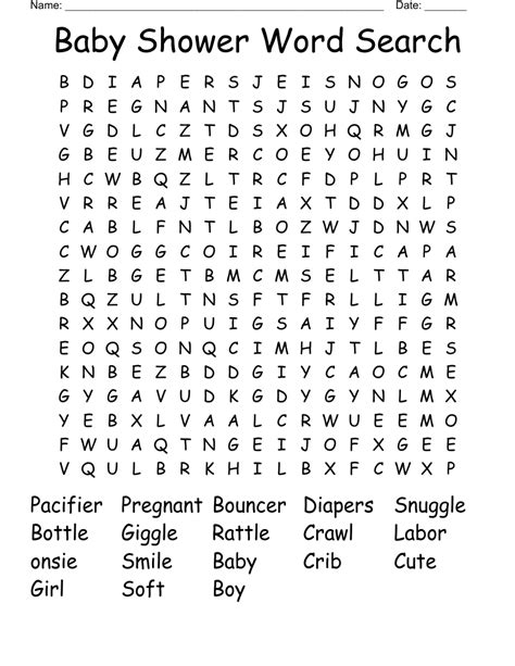 Baby Shower Word Searches Baby Shower Word Search By The