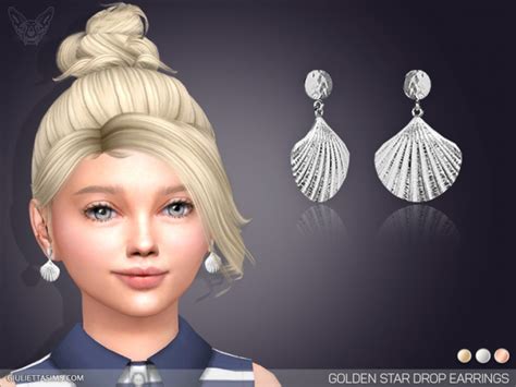 Golden Shell Drop Earrings For Kids By Feyona At Tsr Sims 4 Updates