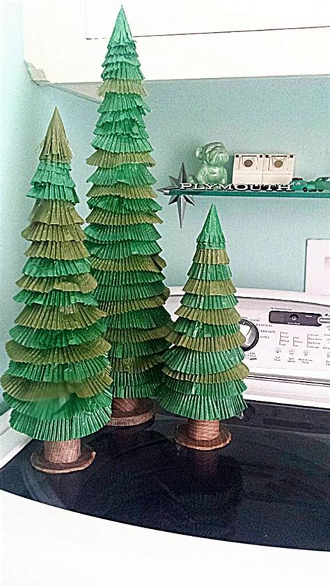 Pine Trees Made From Green Cupcake Liners Styrofoam Cones Wood Grain