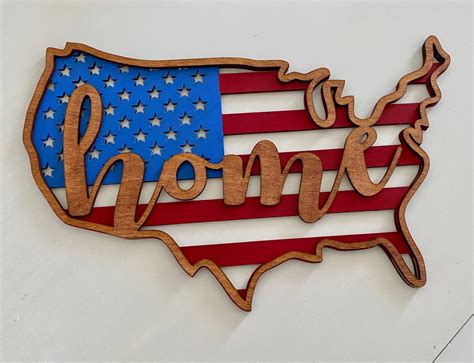 United States Flag Wooden Sign Usa Flag Usa Outline Laser Etsy