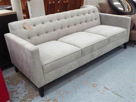 Sofa Button Back In Grey Upholstery 190cm X 90cm X 80cm H
