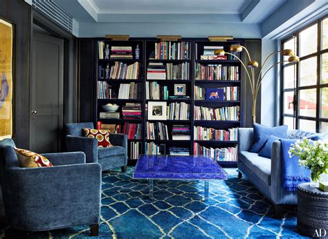 Get The Look Of A Beautiful Blue Home Library Photos Architectural Digest