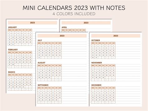 Printable Mini Monthly Calendars 2023 Yearly Overview With Etsy