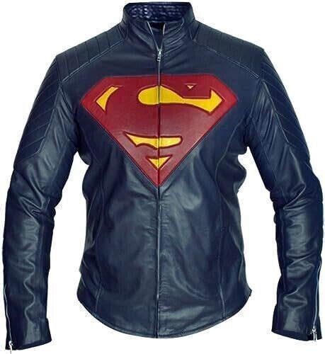 Superman Man Of Steel Henry Cavill Mens Genuine Blue Leather Jacket