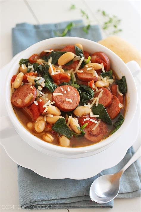 Smoked Sausage Spinach And White Bean Soup The Comfort Kitchen