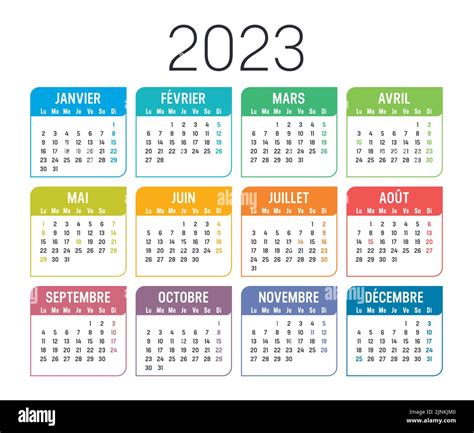 Colorido Calendario Del Año 2023 En Lengua Francesa Aislado Sobre