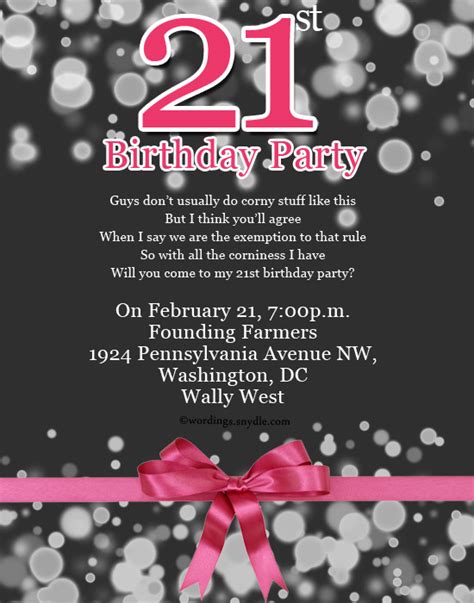 21st birthday invitations templates you just have to choose the model you like the most, remember that all our the good thing about birthdays is that they are celebrated every year, invite us to celebrate with our family and friends, at birthdayinvitations.online you can make free printable 21st. 21st Birthday Party Invitation Wording - Wordings and Messages