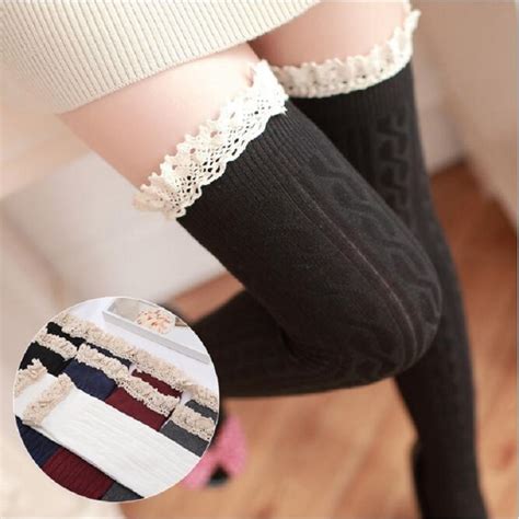 Fashion Thigh High Over Knee High Quality Cotton Autumn Winter Lace