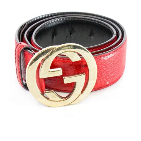 Gucci Red Leather Belt With Interlocking G Gold Buckle 80 32 Gucci