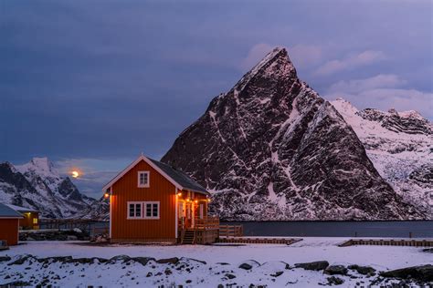 Moon Setting Over Cabin Lofoten Islands Norway Photo Print Photos By