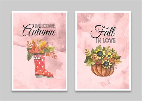 Autumn Greeting Cards 8 Printable Designs In Pastel Watercolor Style