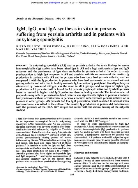 Pdf Igm Igg And Iga Synthesis In Vitro In Persons Suffering From
