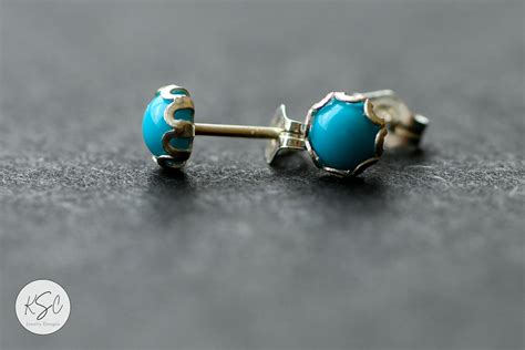 Turquoise Stud Earrings In Sterling Silver Etsy