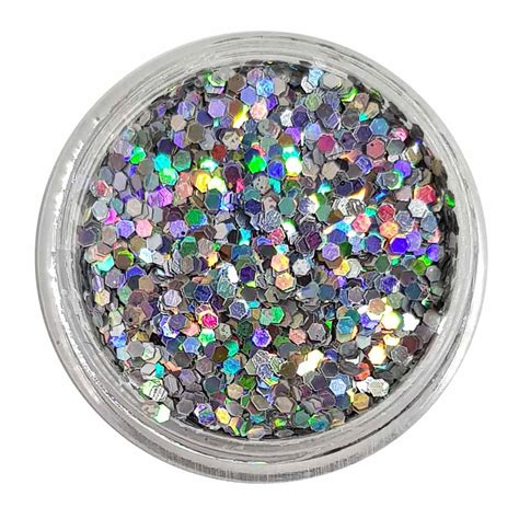 Silver Chunky Glitter Holographic Glitter Mini Hexagons Silver Sta