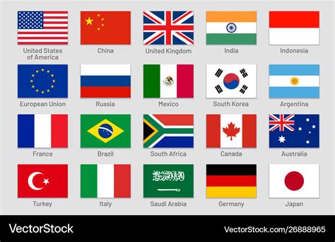 G20 Countries Flags Major World Advanced And Vector Image