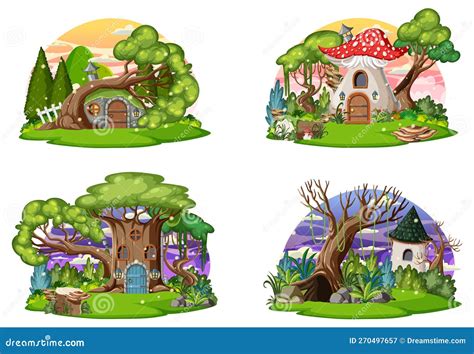 Set Of Fairy Tale House Isolated Stock Vector Illustration Of Cottage