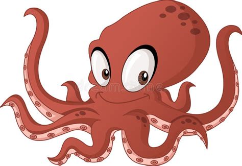 Cartoon Cute Octopus Vector Illustration Of Funny Happy Animal Stock