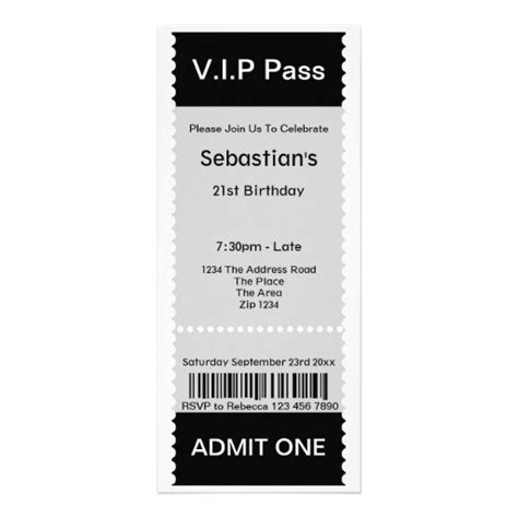 Personalized Vip Ticket Birthday Party Invitations