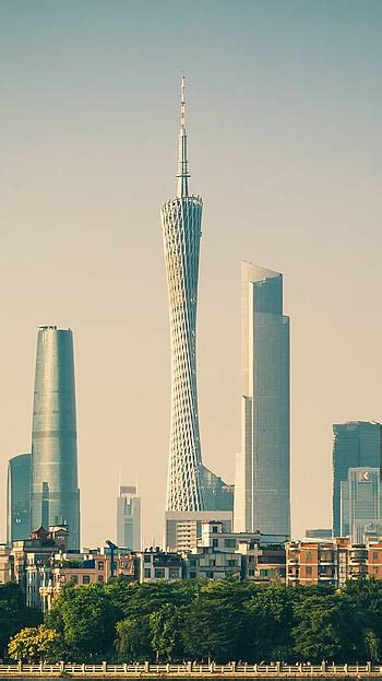 Morden City Guangzhou China Skyscrapers Morning Sun Guanzhou