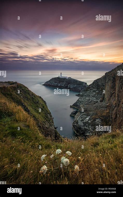 South Stack Lighthouse At Sunset Near Holyhead Anglesey Stock Photo