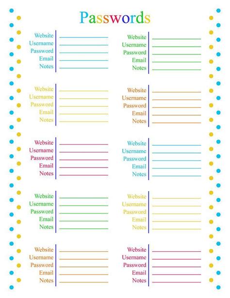 Many templates and designs are available. Password Tracker Printable | The Digital Download Shop