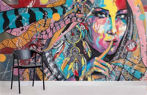 3d Graffiti Wallpaper Colorful Wall Mural Beautiful Woman Wall Decor Abstract Wall Art Peel