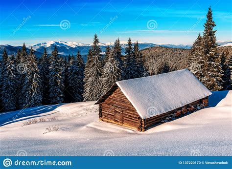 Abandoned Wooden Hut In Winter Mountains Stock Photo Image Of