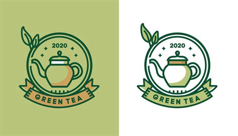 Green Tea Logo Design Minimalist Traditional Vintage Teapot For Cafe