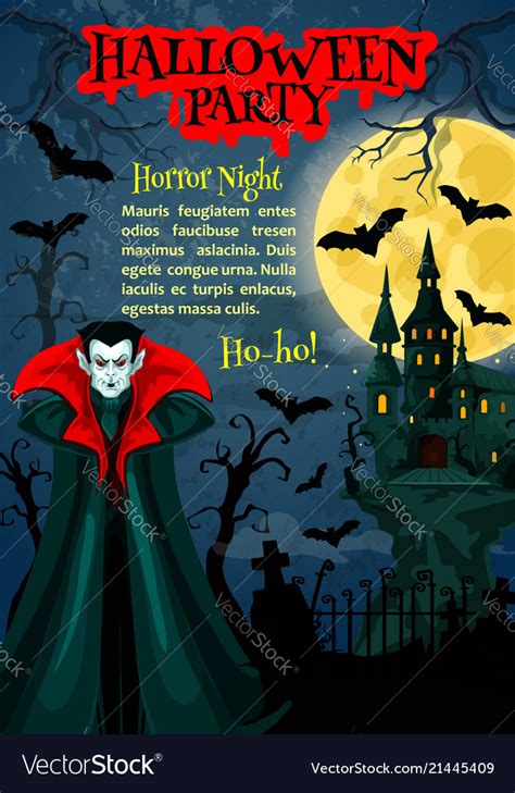 Halloween Horror Night Party Poster With Vampire Vector Image