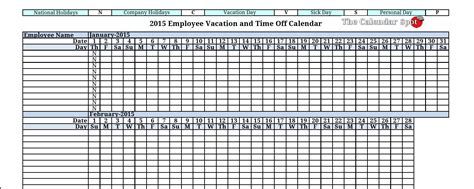 8 Best Images Of Vacation Tracker Calendar 2016 Printable Employee