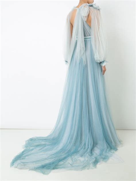 Marchesa Billowing Floral Detail Gown In Blue Lyst