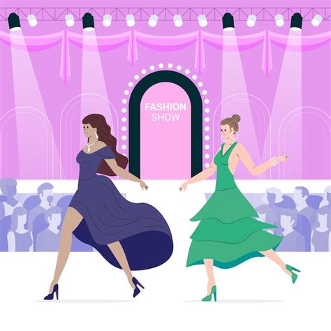 Free Vector Flat Hand Drawn Fashion Show Runway Illustration