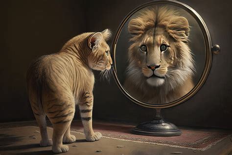 Cat Looking In Mirror Lion