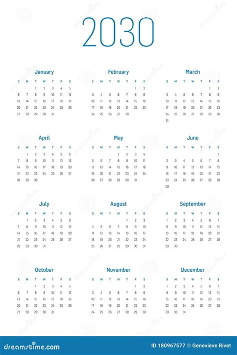 Annual Calendar For 2030 Stock Illustration Illustration Of Annual