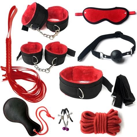 10pcs black bdsm bondage restraints set kit ball gag cuff whip collar fetish sex buy bondage