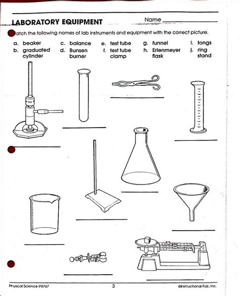 Identifying Lab Equipment Worksheet