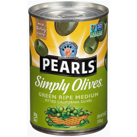 Pearls Simply Olives Green Ripe Medium Pitted California Olives 6 Oz