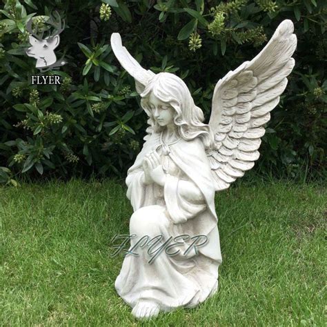 Hand Carved Praying White Marble Kneeling Angel Statue Sculpture