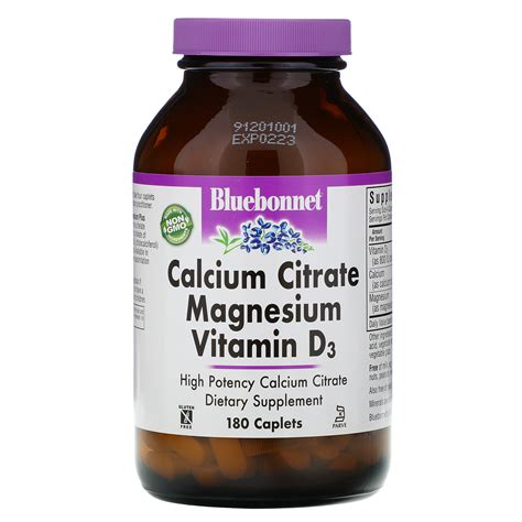 Bluebonnet Nutrition Calcium Citrate Magnesium Vitamin D3 180 Caplets