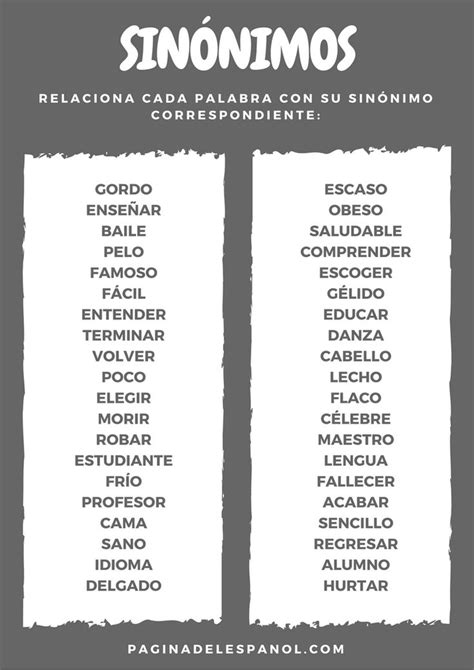 20 Sinónimos Ejercicios Para Aprender Español Sinonimos Para Niños Actividades De Ortografía
