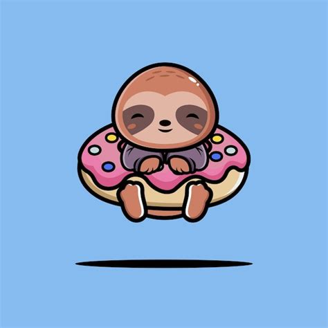 Premium Vector Cute Sloth Hug Big Doughnut Cartoon