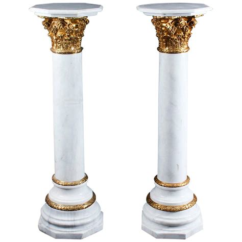Italian Marble Pedestal With Gold And Bronze Decorations Early 20th