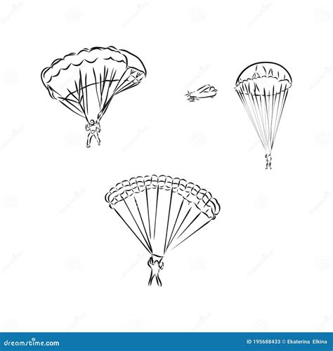 Skydiver With A Parachute Hand Drawing Converted To Vector Skydiving
