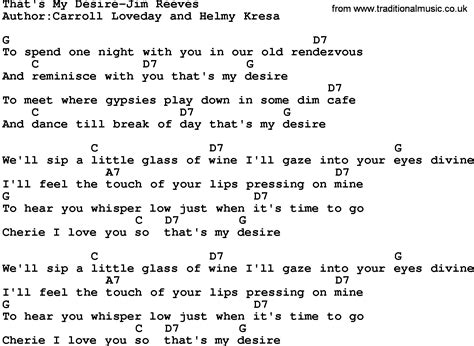 Country Musicthats My Desire Jim Reeves Lyrics And Chords