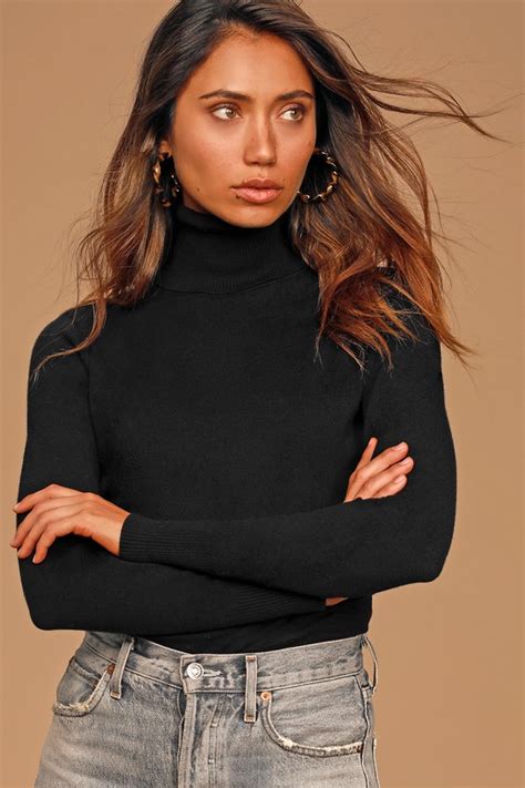 Chic Black Sweater Turtleneck Sweater Long Sleeve Sweater Lulus