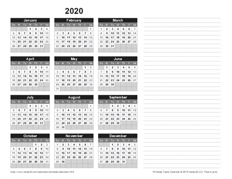 Download A Free 2020 Yearly Calendar With Notes From