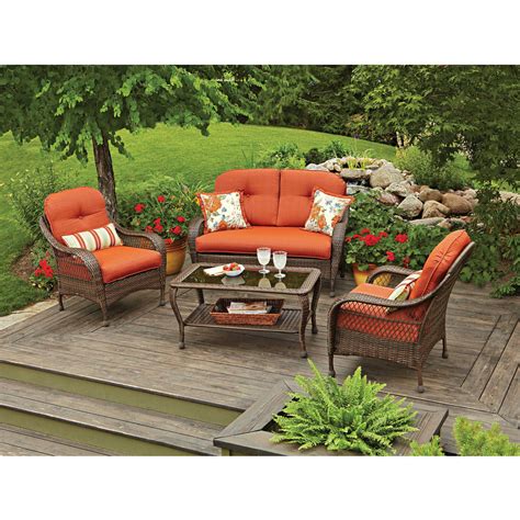 Better Homes And Gardens Azalea Ridge Outdoor Conversation Set With Orange Cushions
